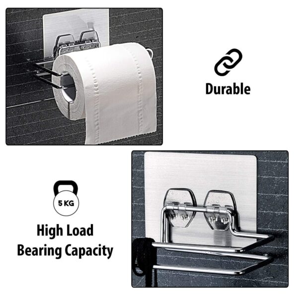 Zuku Tissue/Toilet Paper Roll Holder for Bathroom Kitchen Tissue Roll Holder Tissue Paper Stand Self Adhesive No Drill Napkin Holder Bathroom Accessories/Organiser(Pack of 1) - Image 3