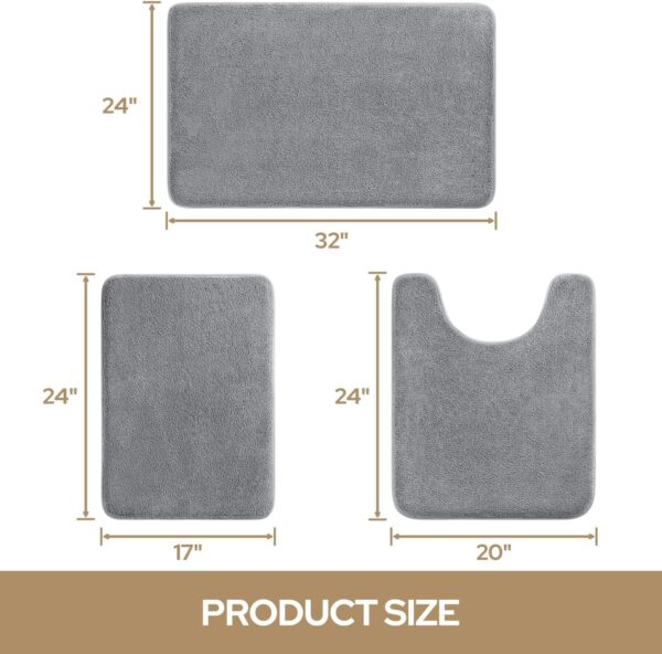 Hopopro 3 Piece Bathroom Rugs Bath Mat Set, Velvet Memory Foam Bath Mats for Bathroom - Non-Slip, PVC Backing Bath Rugs, Washable Bathroom Rug Mats -Grey Bathroom Rug Set - Image 3