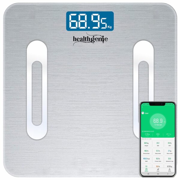 Healthgenie Smart Bmi Weight Machine For Body Weight With 18 Body Parameters Sync With Mobile App, 2 Yrs Warranty Bluetooth Weighing Machine Metallic Shine (Hb-411), 180 kg - Image 2