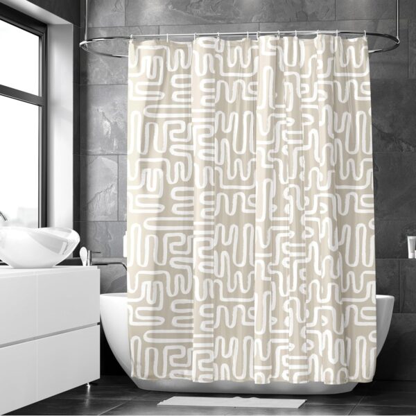 Encasa XO Bathroom Shower Curtain 6 ft with 10 Hooks | Mould Proof & Mildew Resistant Waterproof | Heavier Quality | Easy Installation| Quick-Drying Curtains| 140x183 cm (56x72 in) - Boho Maze Beige - Image 2