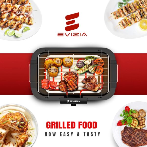 EVIZIA 2000W Electric Smokeless Portable Adjustable Temperature Control Indoor&Outdoor Barbeque Grill Set For Home Removable Water Filled Drip Tray-Black(Electric Bbq With Skewers) Free Standing - Image 3