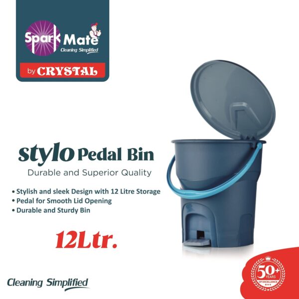 Sparkmate By Crystal Stylo Pedal Bin 12 Litre, Plastic, Assorted - Image 5