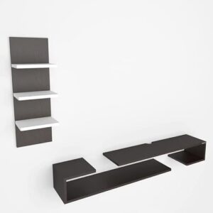 ESTANTERIA White Stack Engineered Wood TV Entertainment Wall Unit (Standard, Wenge & White) - Image 4