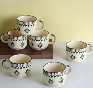 Classyo Ceramic Tea Cup Set of 6 for Tea, Mic... - Image 2