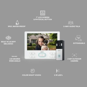 IMPACT BY HONEYWELL Analog Video Door Phone/Bell with 7" TFT LCD Screen & Physical ButtonI 1080p ResolutionI 2-Way Audio TalkI IR Night Vision with Color LED'sI BuiltIn Mic & Loudspeaker - Image 3