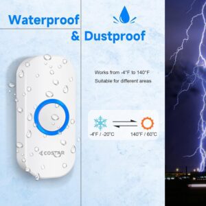 Costar Wireless Door Bell Kits Chime For Home Office With LED Light 300 Meter 1000 Feet Operating Range 32 Ringtones 5 Levels Volume,1 Receiver&1 Push Button Ip44 Waterproof(Pebble T300-M508) - Image 4