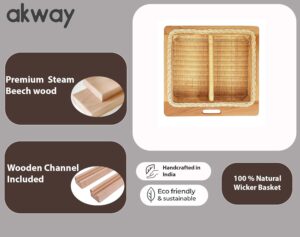 AKWAY Beechwood Wicker Basket With Partition ... - Image 5