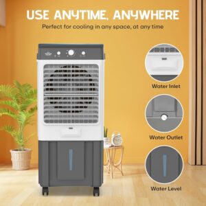 Power Guard Ice Max 85L Air Cooler with High Speed Fan | Honey Comb Pad | Biggest Ice Chamber | Tougned Glass Top | Fountain Technology | Works on Inverter | 15 Years Warranty (Grey White) - Image 8