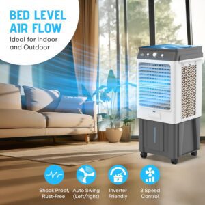 Power Guard Ice Max 85L Air Cooler with High Speed Fan | Honey Comb Pad | Biggest Ice Chamber | Tougned Glass Top | Fountain Technology | Works on Inverter | 15 Years Warranty (Grey White) - Image 4