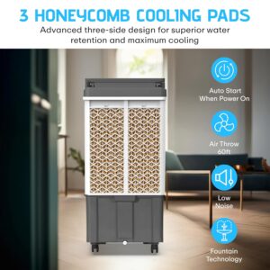 Power Guard Ice Max 85L Air Cooler with High Speed Fan | Honey Comb Pad | Biggest Ice Chamber | Tougned Glass Top | Fountain Technology | Works on Inverter | 15 Years Warranty (Grey White) - Image 7