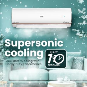 "Wall-mounted split AC unit cooling a modern living room"