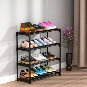 Space-saving shoe rack for organized footwear storage